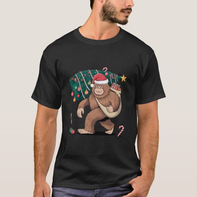 Camiseta Árvore de Natal Bigfoot Luzes Xmas Sasquatch Lover (Frente)