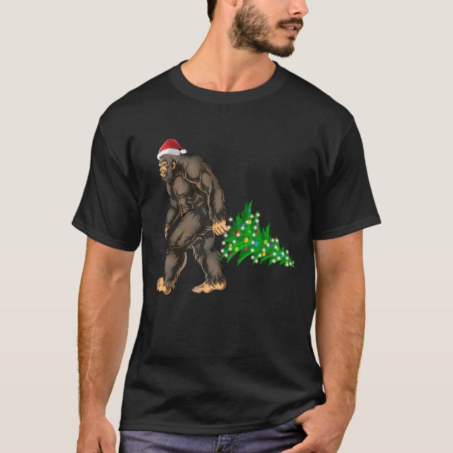 Camiseta Árvore de Natal Bigfoot Luzes Xmas Sasquatch Lover (Frente)