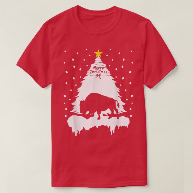Camiseta Árvore De Natal Bison Para Homens Familiares Xmas  (Frente do Design)