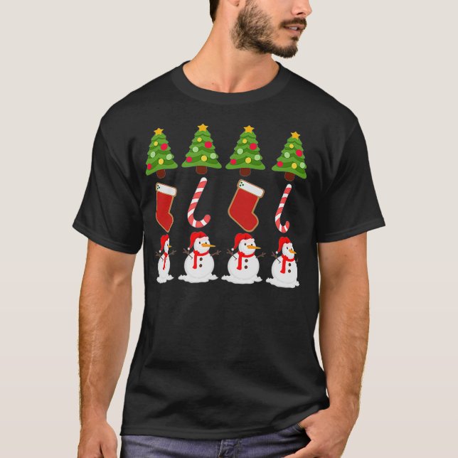 Camiseta Árvore de Natal Bolas Candi Imagem Snowman (Frente)