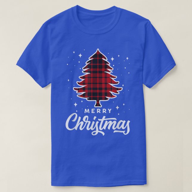 Camiseta Árvore de Natal Buffalo Red Xadrez Xmas Lights (Frente do Design)