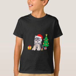Camiseta Árvore de Natal, cachorro Yorkshire e presentes