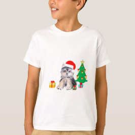 Camiseta Árvore de Natal, cachorro Yorkshire & presentes