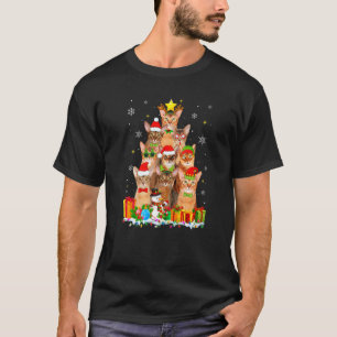 Camiseta Árvore de Natal Cat Reindeer Abyssinian Decoração