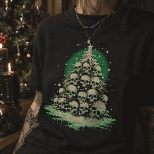 Camiseta Árvore de Natal Caveira Gótica Feliz Creepmas