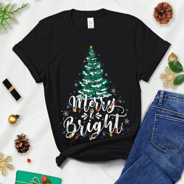 Camiseta Árvore de Natal, Chá de Natal, Feliz e Brilho (Criador carregado)