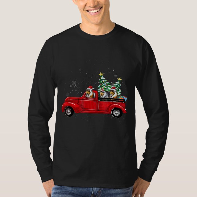 Camiseta Árvore de Natal, Collie Dog Dirigindo Caminhão Xma (Frente)
