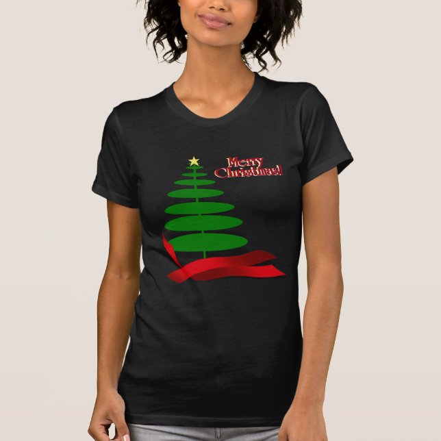 Camiseta Árvore de Natal com Faixa Vermelha (Frente)