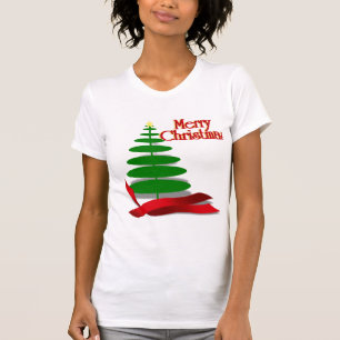 Camiseta Árvore de Natal com Faixa Vermelha