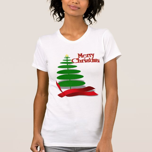 Camiseta Árvore de Natal com Faixa Vermelha (Frente)