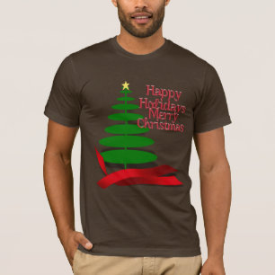 Camiseta Árvore de Natal com Faixa Vermelha