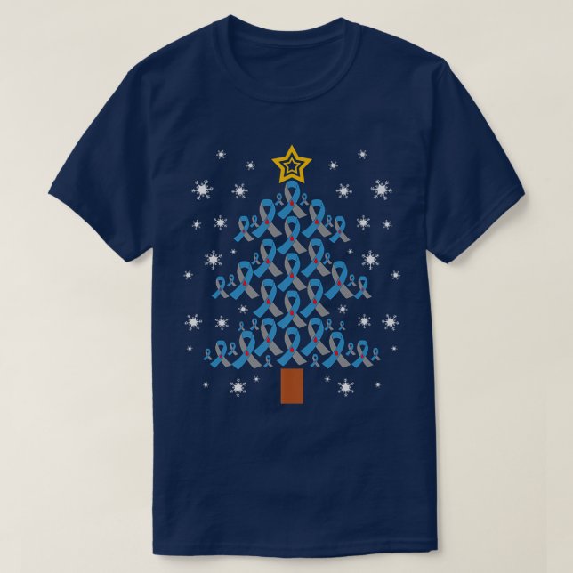 Camiseta Árvore de Natal com Fita Azul e Cinza Conscientiza (Frente do Design)
