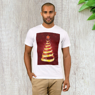 Camiseta Árvore de Natal com Fita Dourada Moderna e Elegant
