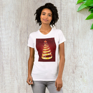 Camiseta Árvore de Natal com Fita Dourada Moderna e Elegant