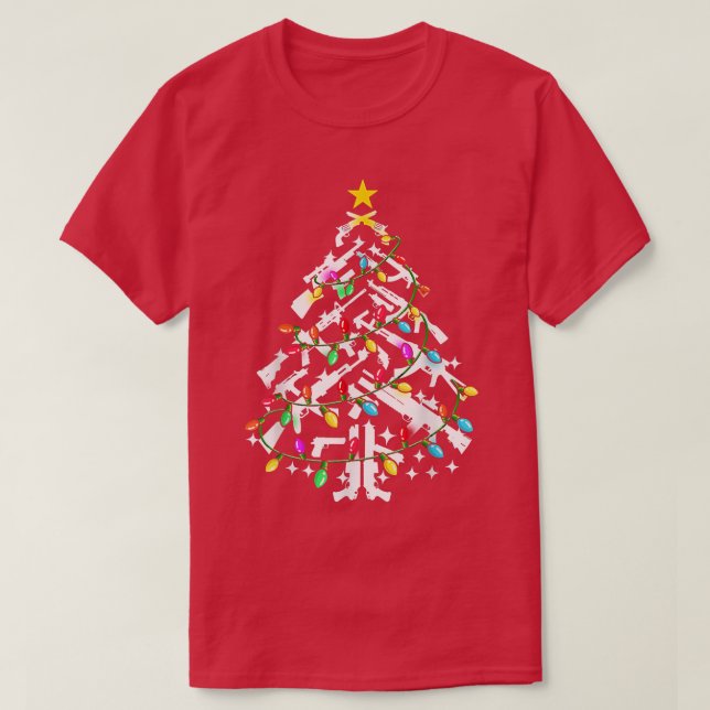 Camiseta Árvore de natal com luz e arma  (Frente do Design)