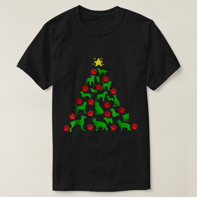 Camiseta Árvore de Natal com Pegada de Pata de Cachorro (Frente do Design)