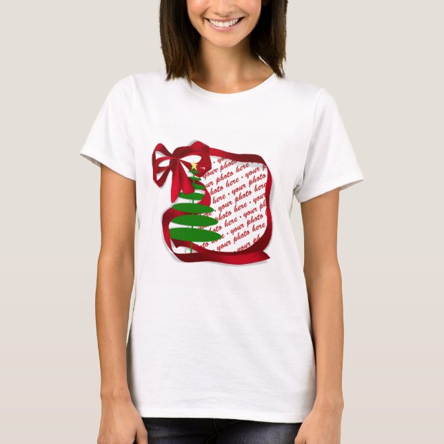 Camiseta Árvore de Natal com Quadro de Fotos do Friso Verme (Frente)