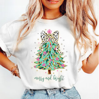 Camiseta Árvore de Natal Coquette Feliz rosa e brilhante