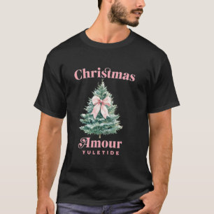 Camiseta Árvore de Natal Coquette Rosa Kawaii e Arco Amore