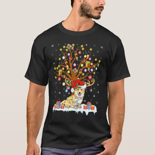 Camiseta Árvore de Natal Corgi Iluminada Corgi (Frente)