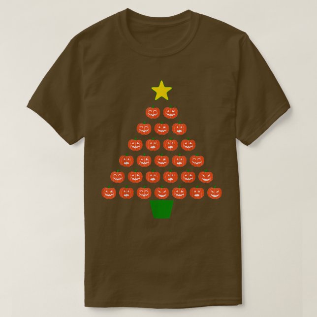 Camiseta Árvore de Natal da Abóbora de Halloween - Estrela  (Frente do Design)