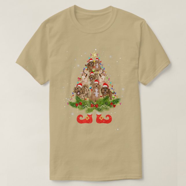 Camiseta Árvore de Natal da Cockapoo Luzes de Natal Cachorr (Frente do Design)