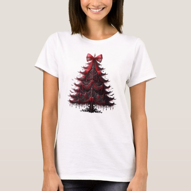 Camiseta Árvore de Natal da Elegância Gótica (Frente)