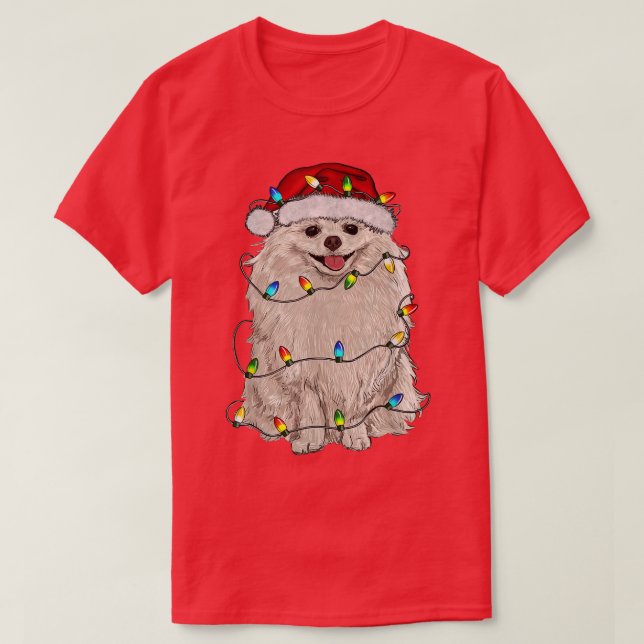 Camiseta Árvore de Natal da Pomerânia Leve Cão de Pajama X (Frente do Design)