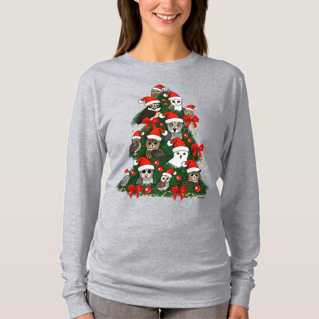 Camiseta Árvore de Natal das corujas (Frente)