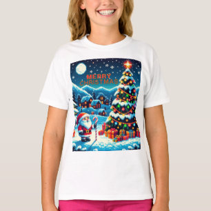 Camiseta Árvore de Natal de 8 bits e Papais noeis
