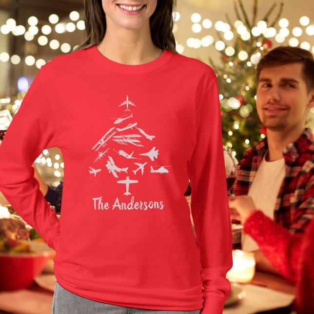 Camiseta Árvore de Natal de Avião legal,Aviação,Personaliza (Criador carregado)
