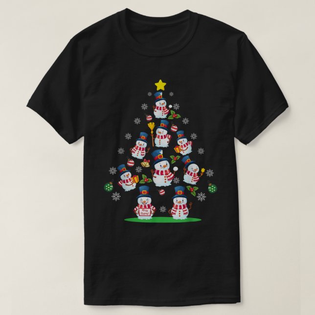 Camiseta Árvore de Natal de Boneco de Neve Design de Férias (Frente do Design)