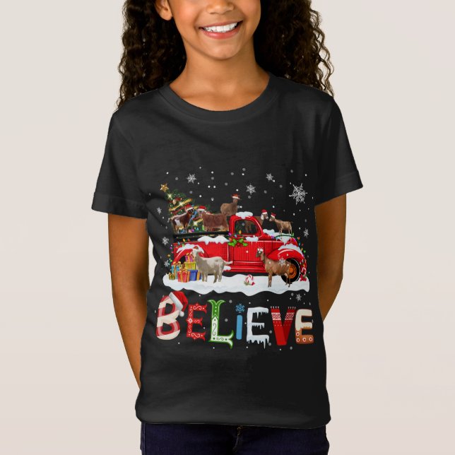Camiseta Árvore de Natal de Caminhão Vermelho Acreditem Pap (Frente)