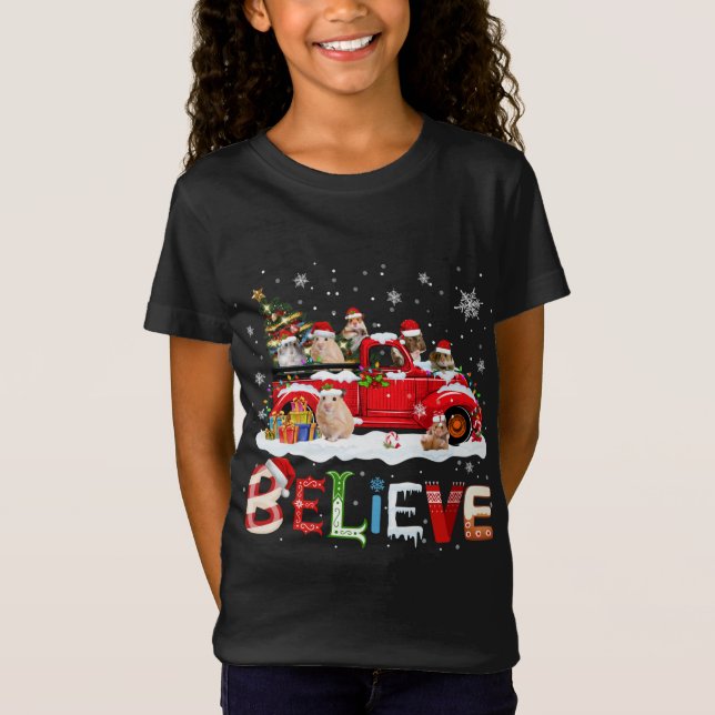 Camiseta Árvore de Natal de Caminhão Vermelho Crê Sa (Frente)