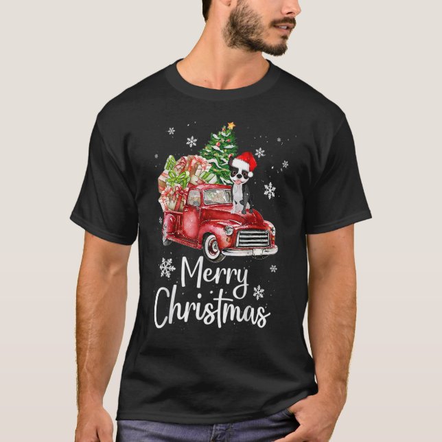 Camiseta Árvore de Natal de Caminhão Vermelho em Boston Ter (Frente)