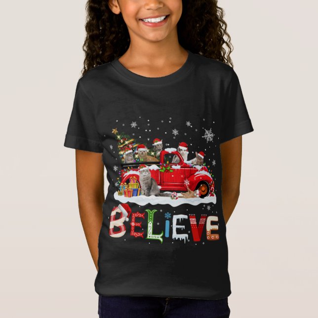 Camiseta Árvore de Natal de Caminhão Vermelho para o Cat Ac (Frente)