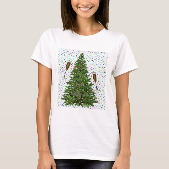 Camiseta árvore de natal de champanhe (Frente)