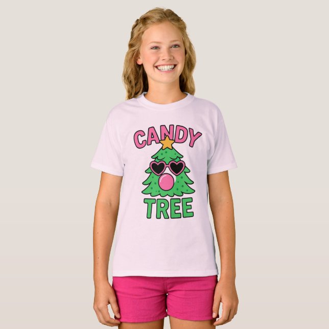 Camiseta Árvore de Natal de Chiclete Candy Tree (Frente Completa)