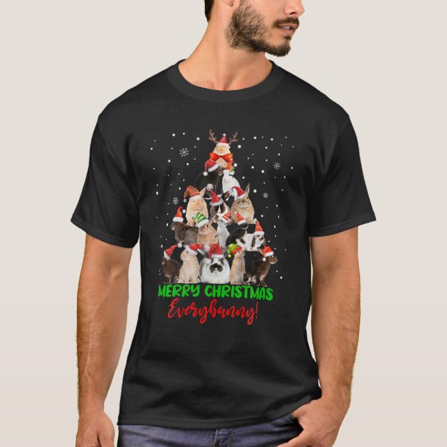 Camiseta Árvore de Natal de Coelho Coelho Feliz Natal Todos (Frente)