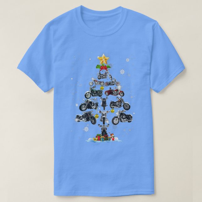 Camiseta Árvore de Natal de Decoração de Motocicletas (Frente do Design)