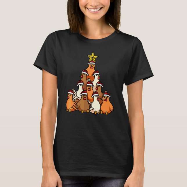 Camiseta Árvore de Natal de Frango Animais Fofo de Natal (Frente)