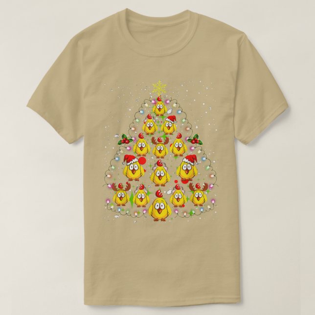 Camiseta Árvore de Natal de Frango Luz Engraçada Xmas de Fr (Frente do Design)