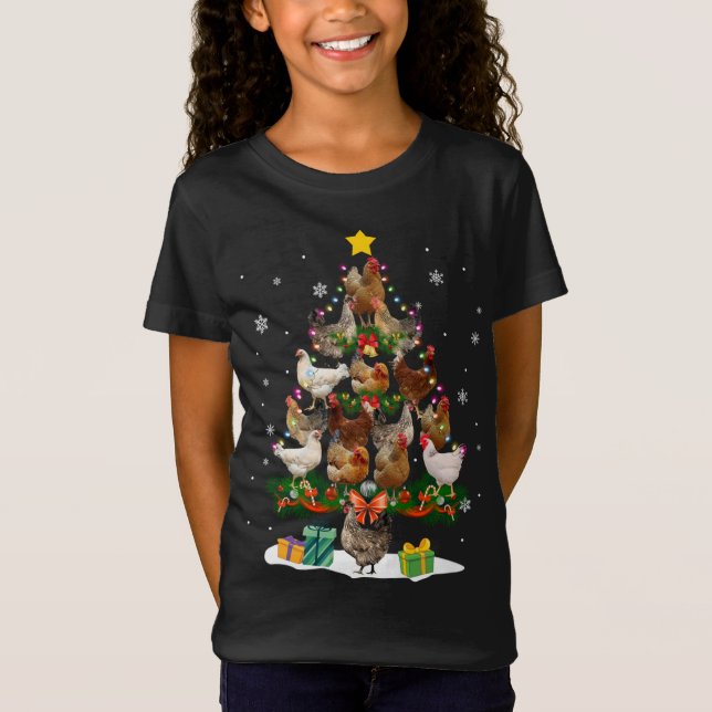 Camiseta Árvore de Natal de Frango Luz Engraçada Xmas Galin (Frente)