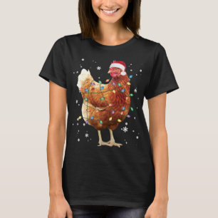 Camiseta Árvore de Natal de Frango Luz Santa Hat Feliz Nata
