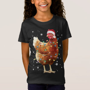 Camiseta Árvore de Natal de Frango Luz Santa Hat Feliz Nata