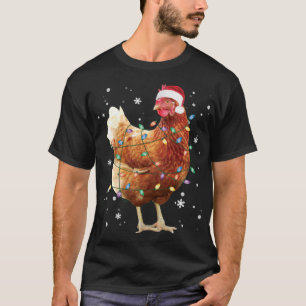 Camiseta Árvore de Natal de Frango Luz Santa Hat Feliz Nata
