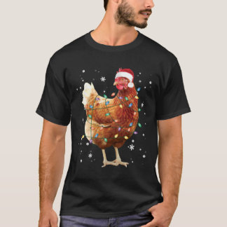 Camiseta Árvore de Natal de Frango Luz Santa Hat Feliz Nata