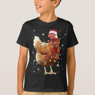 Camiseta Árvore de Natal de Frango Luz Santa Hat Feliz Nata