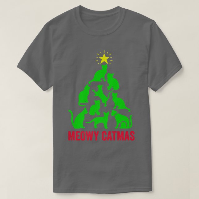Camiseta Árvore de Natal de Gato de feliz (Frente do Design)