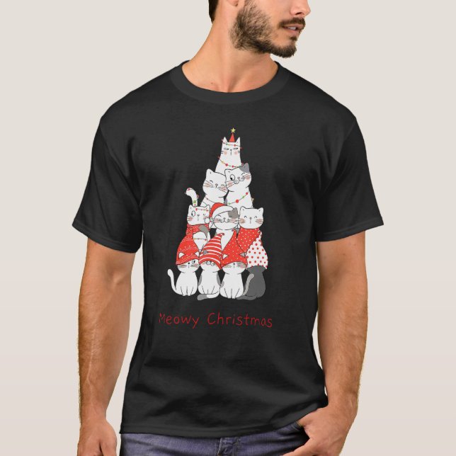 Camiseta Árvore de Natal de Gato de Natal (Frente)